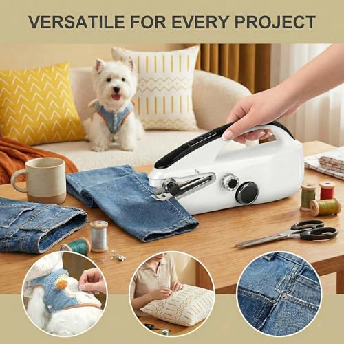 Image of Portable Mini Sewing Machine for Beginners， Portable Handheld Sewing Machine with Dual Speed & Power Modes - Quick Stitch for Home Travel DIY Repairs， Easy to use