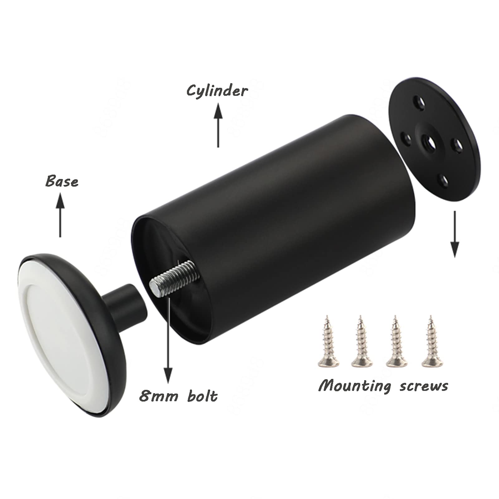 X4 Black Cabinet Piede,Gambe da Tavolo Metallo,Piedini libreria,Piede Supporto del Divano,Altezza Regolabile in Acciaio Inossidabile 0-15mm,Piedini di Ricambio per mobili,20cm/8in