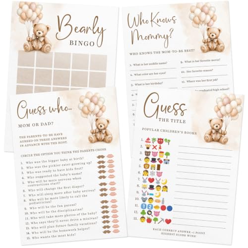 Baby Shower Game Set - 4 Fun Activities for 30 Guests, We Can Bearly Wait