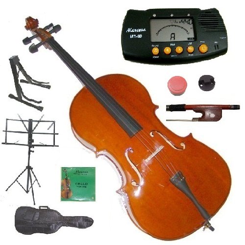 Merano MC200 1/8 Size Student Cello with Bag and Bow+2 Sets of Strings+Rosin+Cello Stand+Black Music Stand+Metro Tuner+Rubber Mute