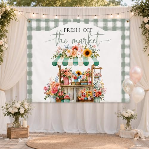Image of Coume Fresh off the Market Sign Bridal Shower Banner Wall Hanging Hand Lettering Decorations for Wedding Bridal Shower Bachlorette Party Wall Backdrop Decor 59.1 x 51.2 Inch