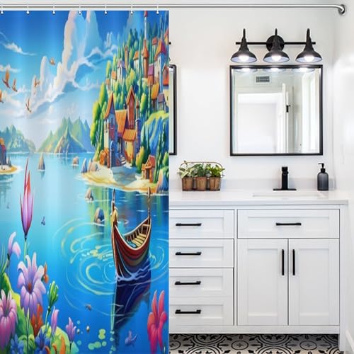 Rideau de douche imperméable Baie de Vacances 92x183 cm en polyester lavable pour petite baignoire - 5