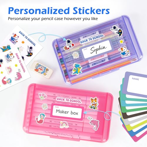 Image of Double Layer Plastic Clear Hard Pencil Cases Box with Personalized sticker