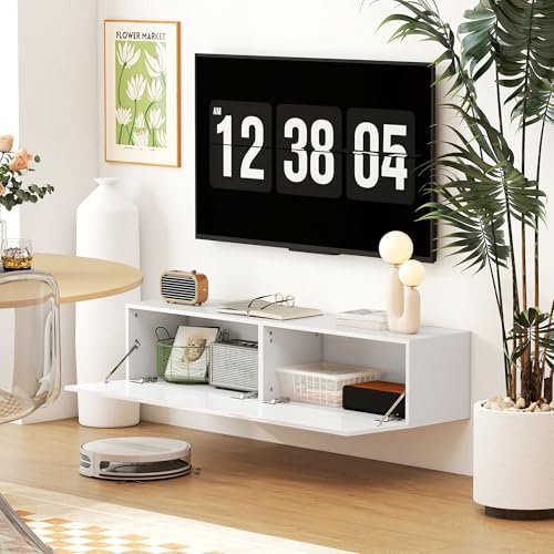 Meuble TV suspendu mural 140 cm 2 placards HOMCOM