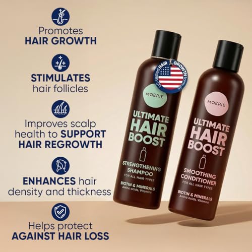 Image of Moerie Hair Growth Shampoo and Conditioner for Women and Men, Hair Loss Solution with Biotin and Rosemary, Thickening Shampoo and Conditioner for Thinning Hair - Promotes Regrowth, Double Set