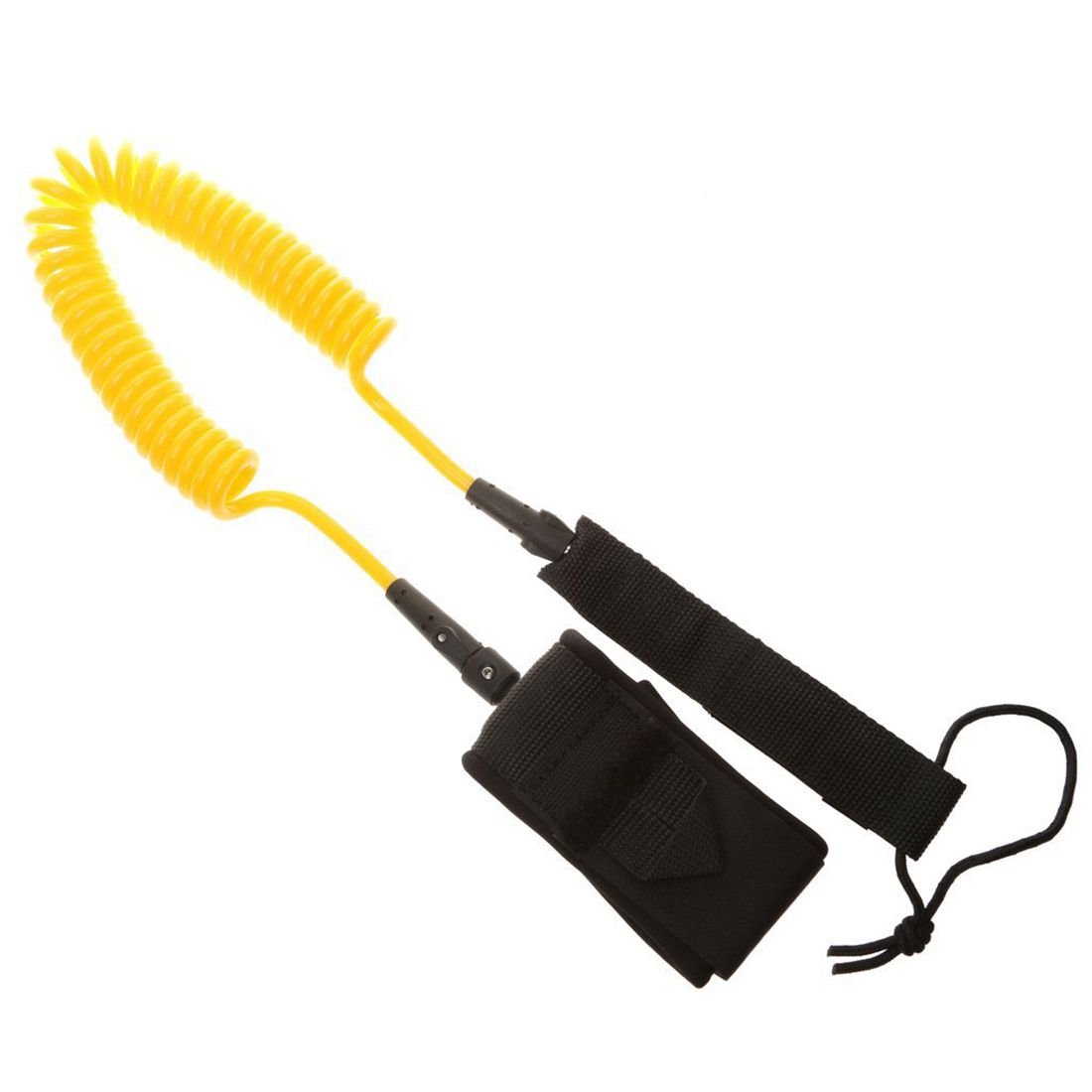 Bloepum 10ft Coiled SUP Surfboard Leash with Rubber Padded Cuff and Double Swivel - Yellow