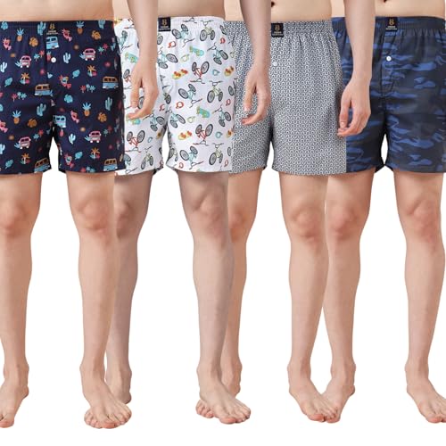 Image of Urban Scottish Ultra-Comfortable Men's Boxer Pants (Pack of 4), 100% Cotton with Stylish Print, Soft & Stretchy Elastic Waist Band, Dynamic Movement & Hardwearing Stitching,Breathable Gentle Snug Fit