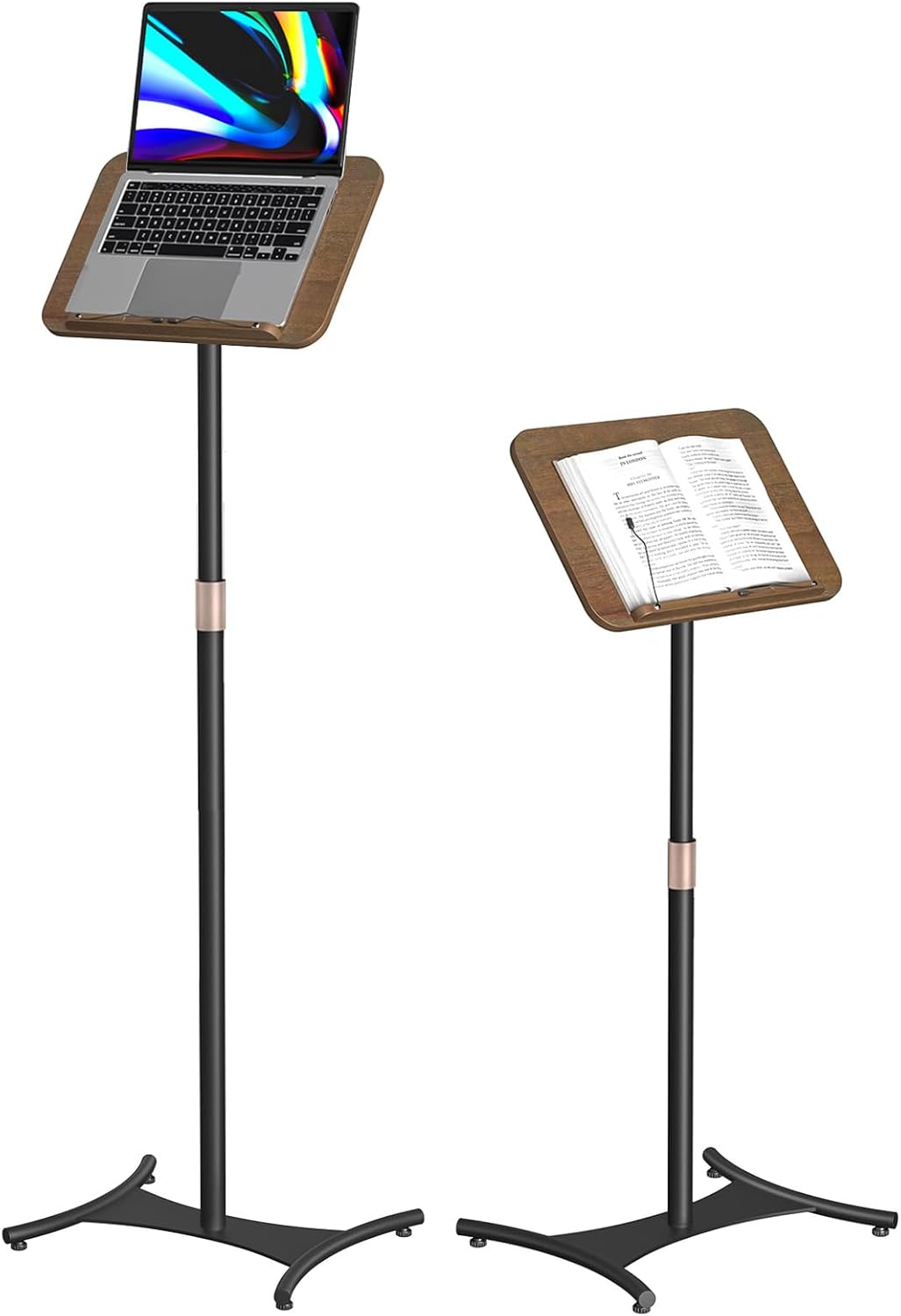 Giluta Height Adjustable Floor Book Stand with Elastic Page Clips Walnut Wood Music Stand Book Reading Holder for Music Sheet, Recipe, Tablet, Laptop