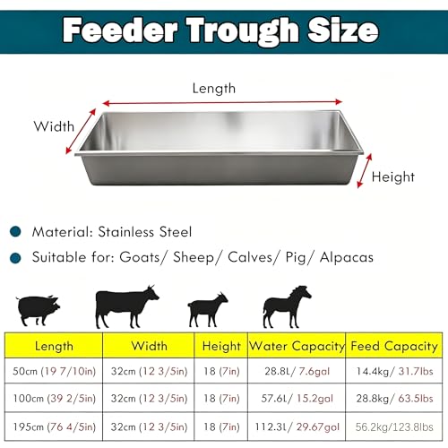 Comedero de acero inoxidable para ovejas y ganado resistente de 100cm 2
