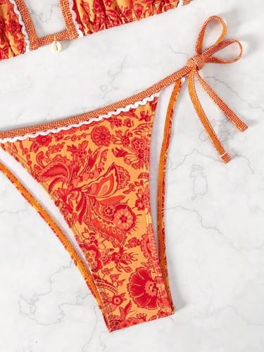 Image of BYFINECANY Women's Floral Printed Bathing Suit Halter Paisley Summer Swimsuit Bikinis Set