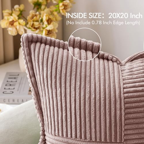 Image of MIULEE Spring Decorative Throw Pillow Covers for Couch Bed Livingroom 20x20 Inch Set of 2 Blush Pink Boho Accent Throw Pllows Broadside Striped Patchwork Soft Corduroy Pillowcases Valentine Decor
