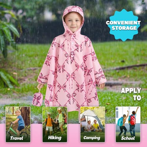 Image of WAWSAM Lightweight Rain Poncho Kids, Ponchos for Kids Waterproof Reusable Hooded, Kids Poncho Rain Jacket for Boys and Girls