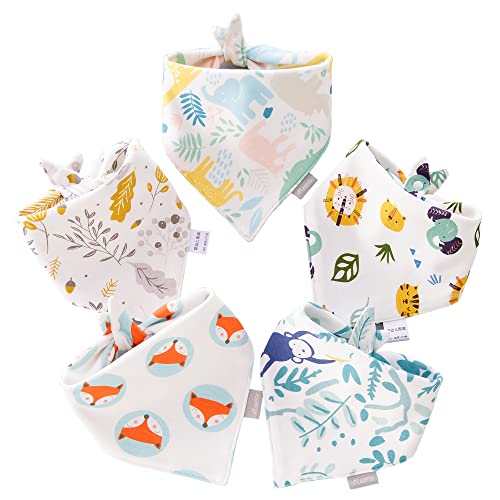 Image of Eimmabey 5 Pack Baby Drooling Bibs for Boys and Girls Soft Organic Cotton Baby Bandana Bibs Teething Bibs