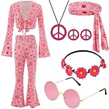 【Hippie Kostüm Set】Unser Feature ist 70er Jahre Hippie Kostüm. Das Paket enthält: 1 x 70er Jahre Kostüm Frauen Kleidung, 1 x Hippie Flare Hose, 1 Hippie-Pop-Stirnband, 1 x Rot Stirnband, 1 x Rot Vintage-Brille,1 x Rot Peace-Zeichen Halskette, 2 x Rot Peace-Zeichen Ohrringe.Mit diesem Hippie-Kostümset sehen Sie attraktiv, stilvoll und süß für Ihre 60er-70er-Mottopartys aus. Ein unverzichtbares Karnevals-Outfit.