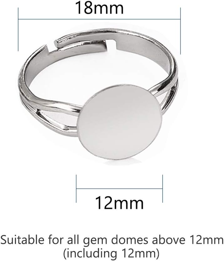 OBSEDE 12mm Silver Plated Adjustable Flat Ring Base Blank Jewelry Findings Ring Blanks Making Kit for Crafts Supplies 40Pcs