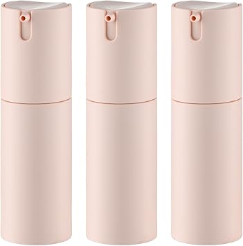 Airless Pump Bottles Travel Lotion Dispenser for Small Size - Empty Shampoo Containers - Mini Vacuum Jar for Cream - 1 oz Plastic Pink