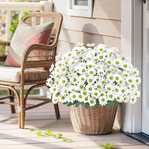KHOYIME Artificial Mums Flowers for Outdoors 6 Bundles Fake White Daisy Faux Silk Floral Plants Look Real Decoration for Outside Indoor Planter Home Wedding Garden Front Door Porch image 2