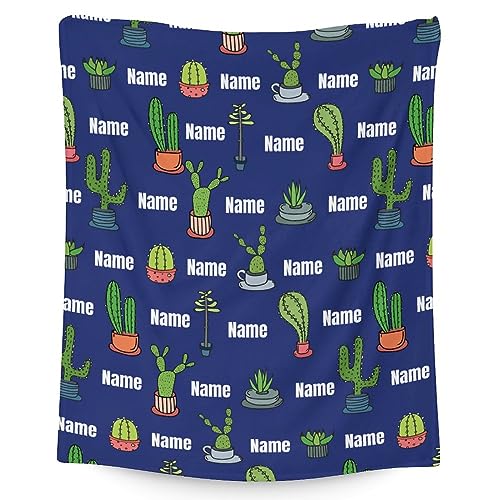 Custom Cactus Throw Blanket - Soft, Fuzzy & Warm - 40x50 Inches Flannel Blankets for Travel, Office - Dark Blue Aesthetic Throws Gift for Girls, Boys