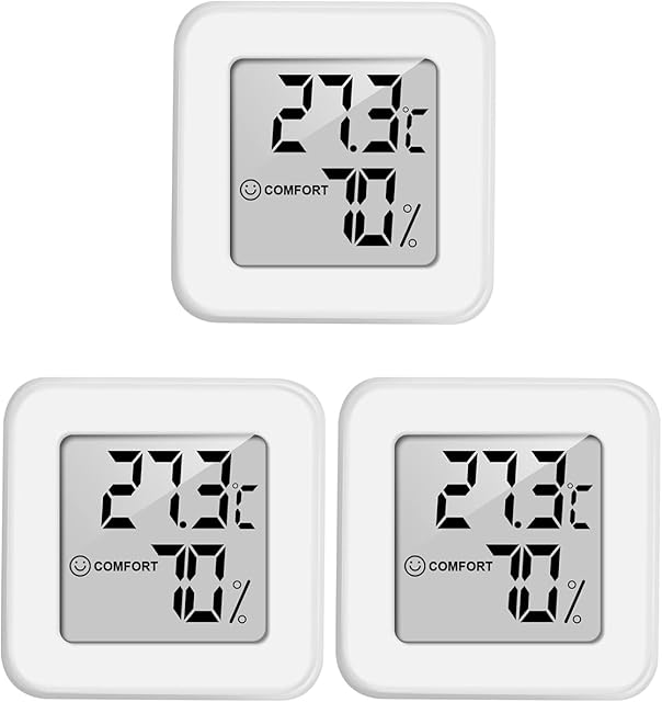 Mini Digital Hygrometer Room Thermometer, Pitasha 3 pack Indoor Thermometer and Humidity Monitor with LCD Screen for Bedroom Office Greenhouse Baby Room (White x 3)