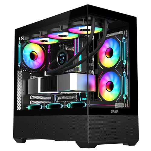 Image of SAMA SV02 ATX Mid Tower Gaming PC Case, 3 ARGB PWM Fans, USB-C Black