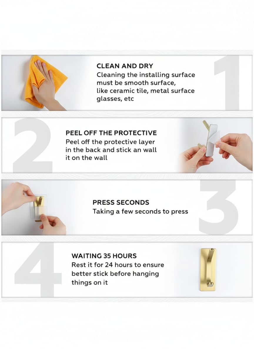 Stainless Steel Wall Hooks - No Drill, Heavy Duty -6 Stainless Steel Wall Hooks - No Drill, Heavy Duty -6