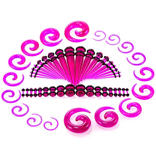 vogem Set di 54 dilatatori per orecchio rosso rosa, 14G-00G/1,6-10 mm, dilatatori per orecchie, dilatatori in acrilico, coni a spirale in acrilico, set di gioielli per donne e uomini, Acrilico
