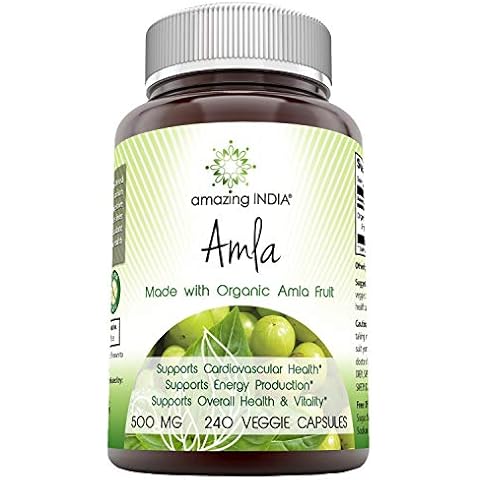 Amazing India Amla Supplement | Made with Organic Amla Fruit | 500 Mg | 240 Veggie Capsules | Non-GMO | Gluten-Free | Made in USA Cover