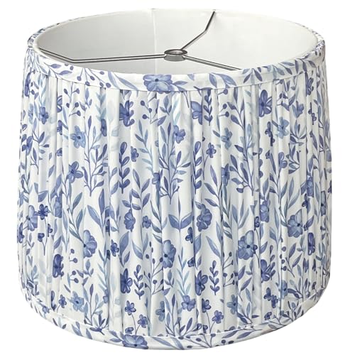 Fabric Lamp Shades 10.5x12x9 Inches Drum Pleated Lamp Shade Blue Printed 1 Pack Easy to Assemble Compatible with Table Lamp & Floor Lamp