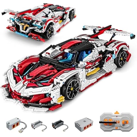 OWNONE 1 Super Car Building Kits - with Easy Drifting Wheels, Remote Control Function, Electric Gull-Wing Doors - Collectible 1:10 Scale Model Technique Car Building Blocks Set for Adults (2277 PCS) Cover