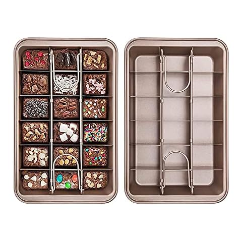 Hniuyun Brownie Pan, Non Stick Brownie Pans with Dividers, 18 Pre-slice Brownie Baking Tray, Bakeware for Oven Baking, High Carbon Steel Baking Pan, Size 12 X 7.9 X 2 Inches (Gold) Cover