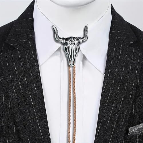 Image of GelConnie Longhorn Bull Bolo Tie for Men Native American Western Cowboy Leather Necktie Bolo Necklace for Women Gold Texas