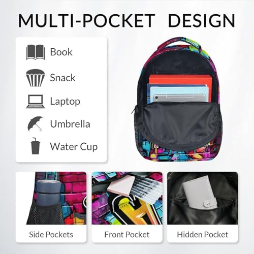 COOPASIA Kids Backpack - Personalized Backpack with Name - Graffiti Boys Schoolbag - 17 Inch Custom Monogram Back Pack for Primary Middle School
