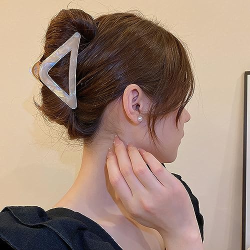 2 Pack Metal Hair Claw Clips,Hollow Triangle Hair Clips Medium Size Strong Grab Clips Shark Barrette Hair Clamps Hair Accessories Valentine's Day Gift for Thick Thin Hair(White and Gray)