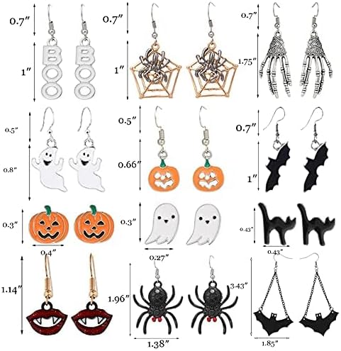 Halloween Earrings for Women Bat Witch Cat Earrings Set Spider Web Pumpkin Skull Dangle Earring Halloween Jewelry Accessories Costumes - Image 2