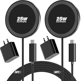 25W Magnetic Wireless Charger, 6FT Fast Charging Pad Wireless Charge for iPhone 17 16 /AirPods3/2/Pro/for Galaxy S26 Ultra/Pixel 10 Series, Portable Charger for Desk& Travel(2Pack,Black)