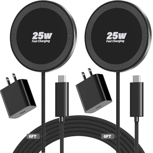 25W Magnetic Wireless Charger 6FT Fast Charging Pad Wireless Charge for iPhone 17 16 /AirPods3/2/Pro/for Galaxy S26 Ultra/Pixel 10 Series Portable Charger for Desk& Travel(2Pack Black)