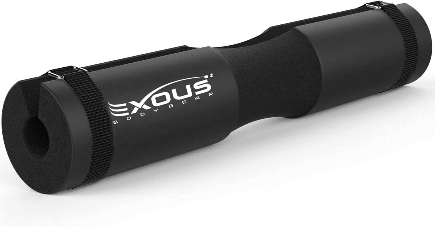 EXOUS BODYGEAR Barbell Squat Bar Neck Pad Weight Cushion - Sponge for Hip Thrusters - Fits Olympic Bars - with Safety Fixing Straps