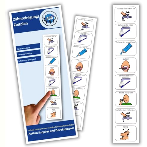 Autism Supplies & Developments- Horario de Dientes de Limpieza Visual de plástico (alemán), Color Azul, Large (Autism Supplies and Developments tee_DE)