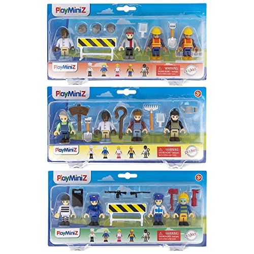 Playkidiz 12 Toy Action Figures & Accessories, 2 Inch Play People Construction And Community Worker Figurines - Pretend Play Toys For Kids 3+ (28Pcs) #TOP2