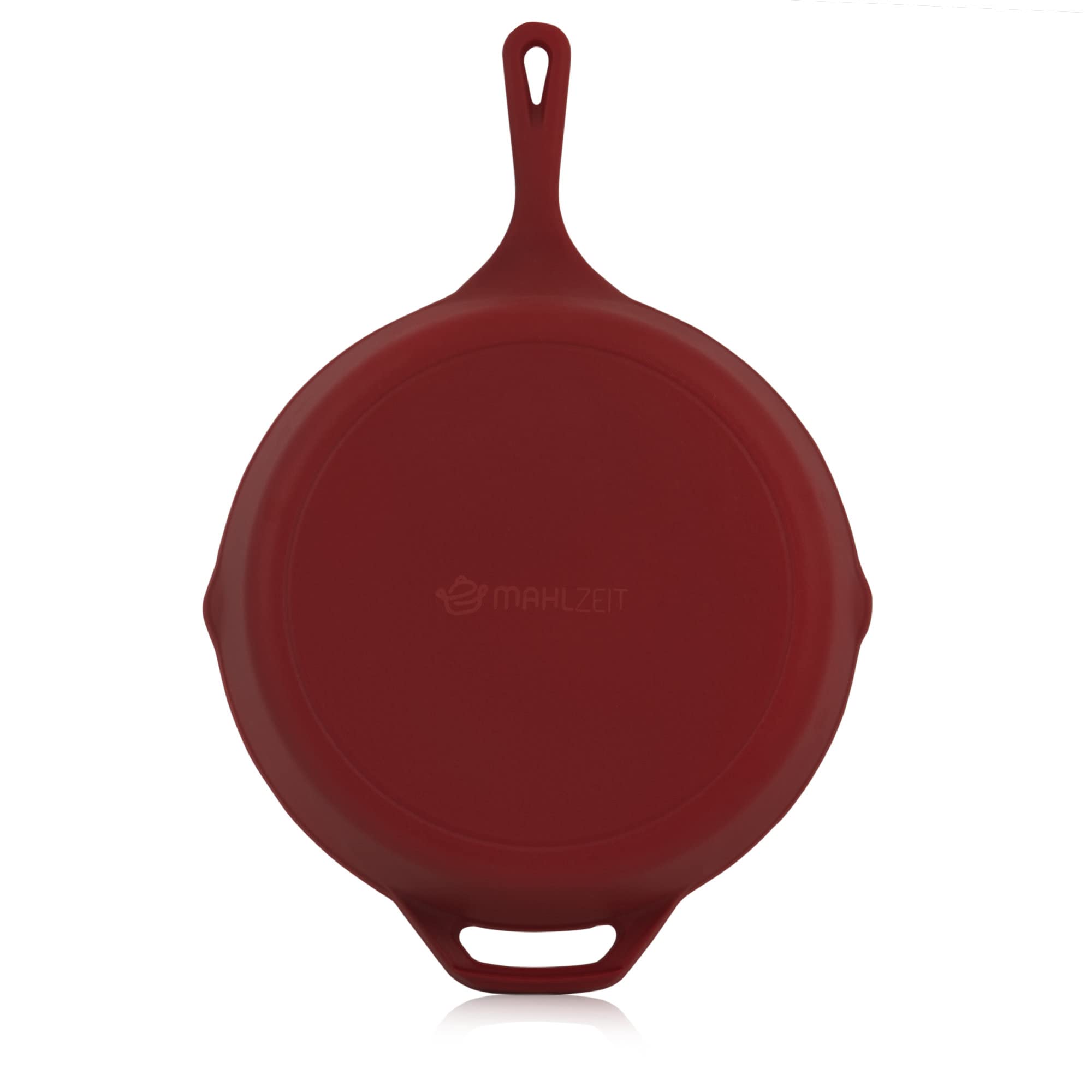 Mahlzeit Poêle en fonte émaillée avec couvercle - Diamètre : 29,5 cm - Dark Cherry - Poêle à frire avec deux becs - Couvercle - Poêle universelle, poêle en fonte, poêle avec couvercle