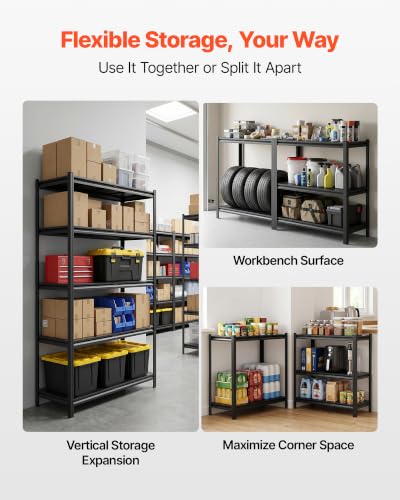 Image of VEVOR Storage Shelves, 5-Tier Adjustable, 3000 lbs Capacity, Heavy Duty Garage Storage Shelving Unit, Metal Utility Rack Shelf, for Garage Warehouse Basement Kitchen, 40.55 inch W x 18.31 inch D x 71.38 inch H