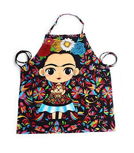Frida Kahlo Apron in Black Otomi Mexican Artist Cotton with Helpful Pockets/delantal mandil mexicanos para mujer de Cocina Mexican Apron frida kahlo gifts delantales de cocina para mujer/mandiles