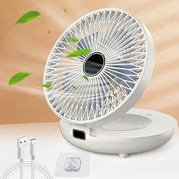 soputry Ventilador de cozinha doméstico de uso duplo, ventilador de parede recarregável ventilador de mesa dobrável de 90°, ventilador de mesa portátil de 3 velocidades com gancho, mini ventilador portátil para mesa de quarto e casa (branco)