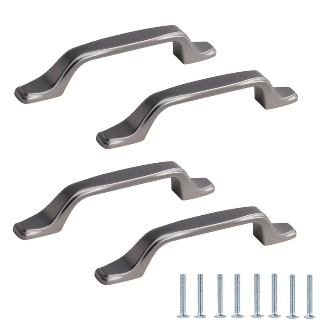 NLQCSXWEP Zinc Alloy Cabinet Bow Handle, Zinc Alloy Cabinet Handles 4 pcs Gray Multiple Sizes Single Hole(8206-96mm)