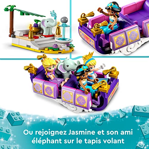 LEGO 43216 Disney Princesse Le Voyage Enchanté des Princesses, Jouet avec Mini-Poupées Cendrillon, Jasmine, Raiponce avec Cheval, Tapis Volant, Cadeau pour Filles et Garçons Dès 6 Ans