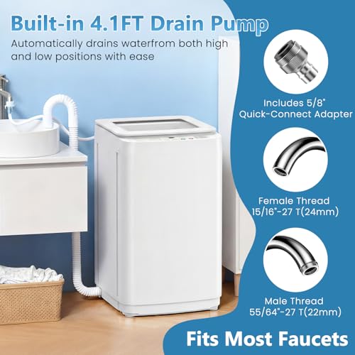 Image of Auertech Portable Washing Machine, 0.9 cu.ft Compact Fully Automatic Washer with Drain Pump, 10 Programs, 3 Water Levels, Small Washer Dryer Combo for Apartment, RV, Dorm