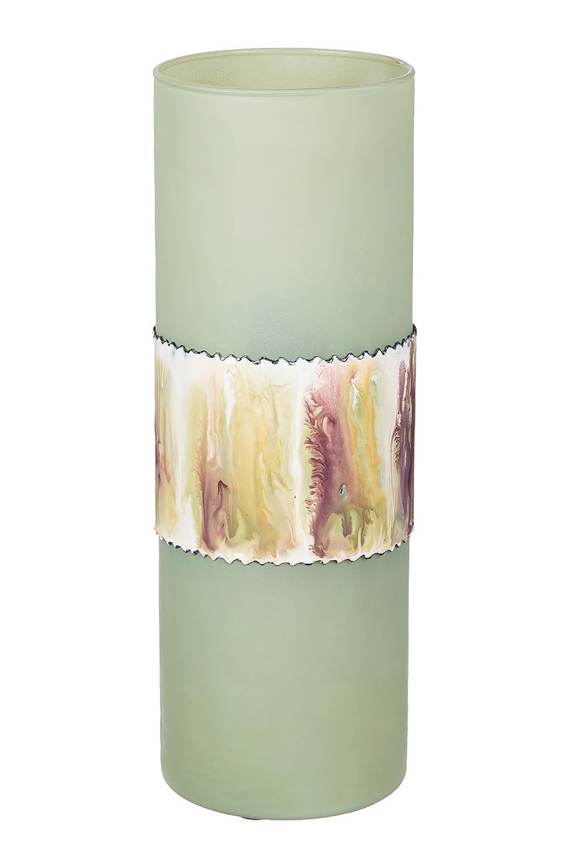 GILDE Decorative Vase, Large Cylinder Vase Made of Glass, Flower Vase, Glass Vase, Table Vase, Decorative Living Room, Colour: Matte Green, Height 35.5 cm