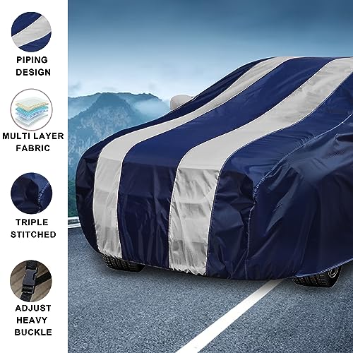 Image of Auto Hub Car Cover Compatible with Creta (Model : 2024-Till Date) with Mirror Pocket, Water Resistant, Triple Stitched, Creta 2024 Car Cover- Navy-Silver