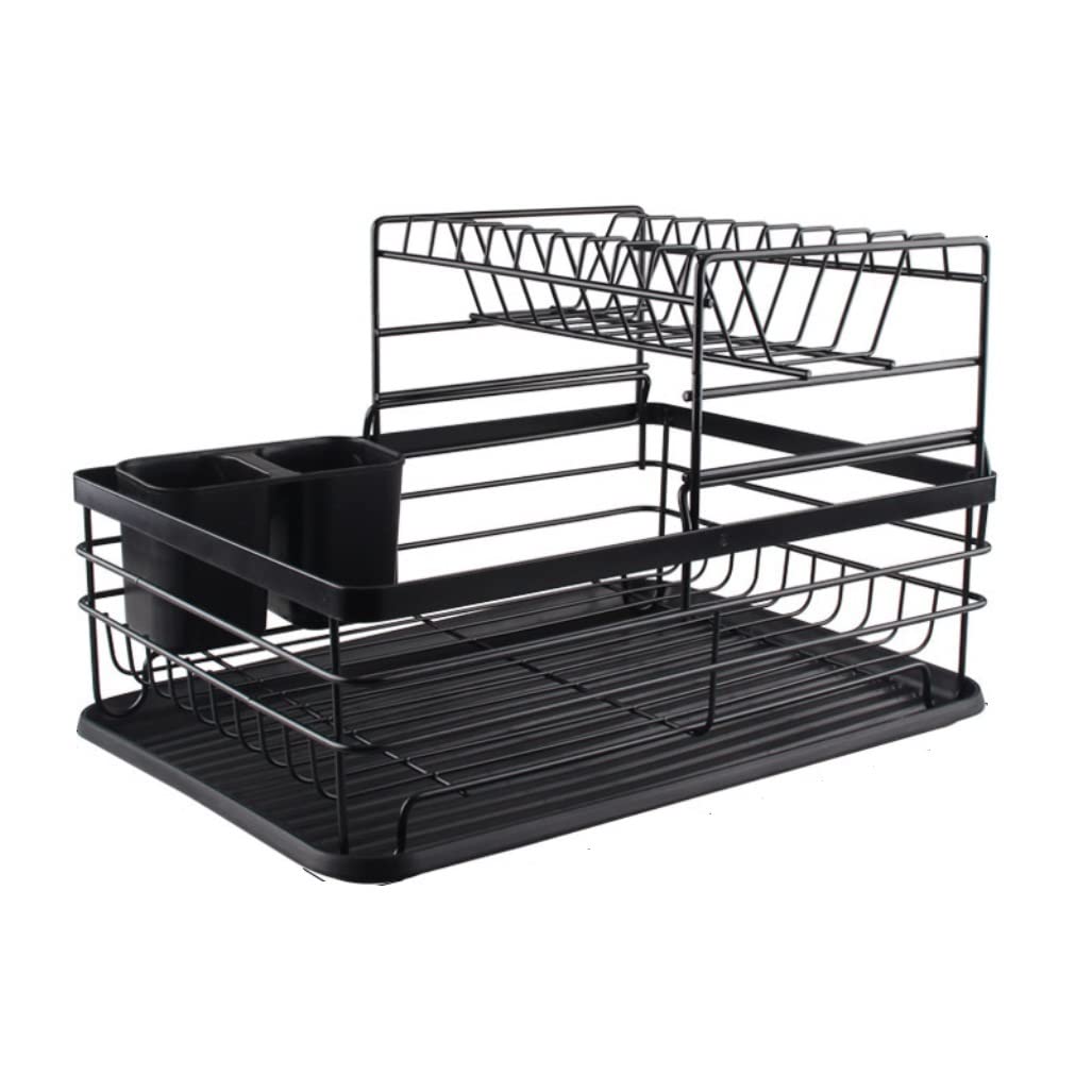 Azhkjkzh Black Dish Rack Dish Rack With Drip Tray Kitchen Cutlery Storage Basket Drainer With Holder For For Small Kitchen(,2-Tier)