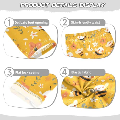 KLL Sweet Honey Pattern Cute Bees Happy Toddler Girl Cotton Leggings Stretchy Full Length Sweatpants Gym3